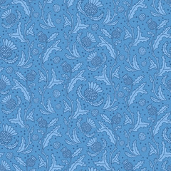 Scottish seamless blue pattern with thistle flower