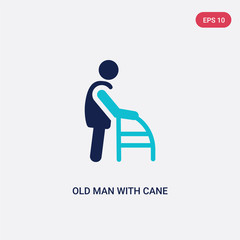 two color old man with cane vector icon from behavior concept. isolated blue old man with cane vector sign symbol can be use for web, mobile and logo. eps 10