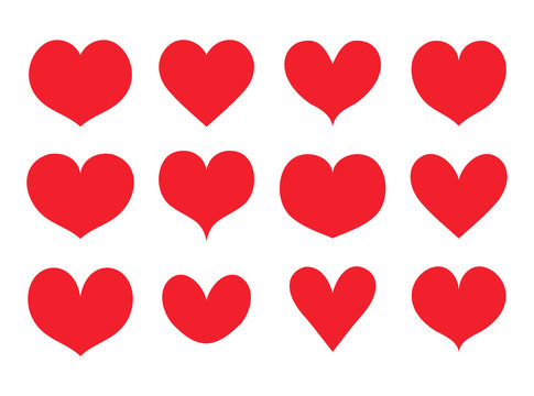 Red hearts shapes set, collection vector