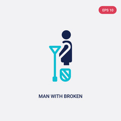 two color man with broken leg vector icon from behavior concept. isolated blue man with broken leg vector sign symbol can be use for web, mobile and logo. eps 10