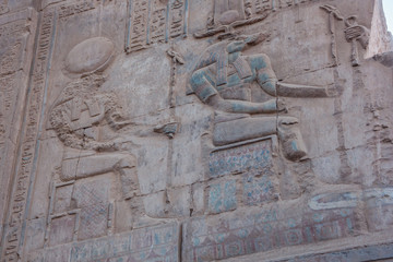 Bas relief of Sobek and Horus in the Temple of Kom Ombo