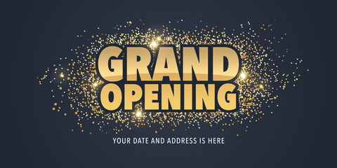 Grand opening vector background. Golden sign with glitter elements