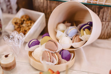 sweet festive buffet, fruit, caps, macaroni and lots of sweets