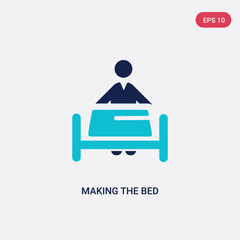 two color making the bed vector icon from behavior concept. isolated blue making the bed vector sign symbol can be use for web, mobile and logo. eps 10
