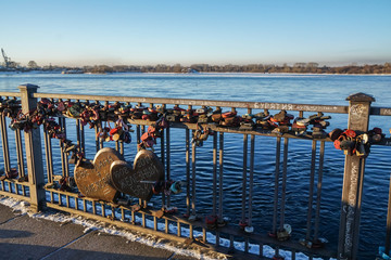 Irkutsk / Russia - 18 February 2019: love concept with name of couples on lock on the bridge for eternity