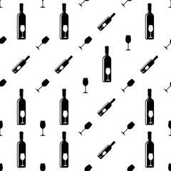 Bottle Of Wine And Glass Seamless Pattern