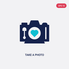 two color take a photo vector icon from love & wedding concept. isolated blue take a photo vector sign symbol can be use for web, mobile and logo. eps 10