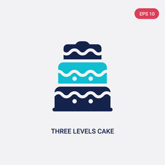 two color three levels cake vector icon from bistro and restaurant concept. isolated blue three levels cake vector sign symbol can be use for web, mobile and logo. eps 10