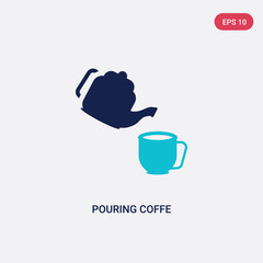 two color pouring coffe vector icon from bistro and restaurant concept. isolated blue pouring coffe vector sign symbol can be use for web, mobile and logo. eps 10