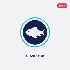 two color kitchen fish vector icon from bistro and restaurant concept. isolated blue kitchen fish vector sign symbol can be use for web, mobile and logo. eps 10