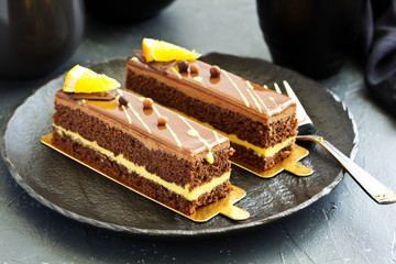 Chocolate-orange mousse cake.