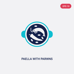 two color paella with parwns vector icon from bistro and restaurant concept. isolated blue paella with parwns vector sign symbol can be use for web, mobile and logo. eps 10