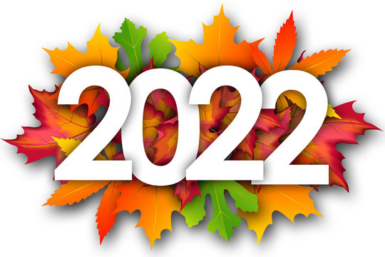 2022 word and autumn leaves background