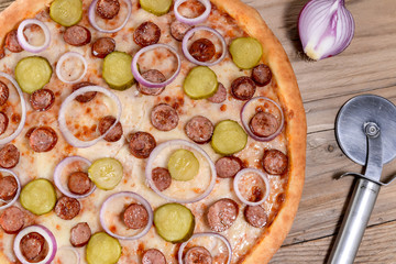 sausage pizza top view