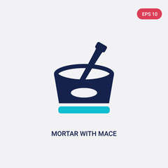 two color mortar with mace vector icon from bistro and restaurant concept. isolated blue mortar with mace vector sign symbol can be use for web, mobile and logo. eps 10