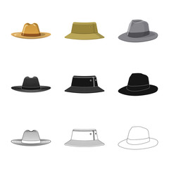 Isolated object of headgear and cap icon. Set of headgear and accessory vector icon for stock.