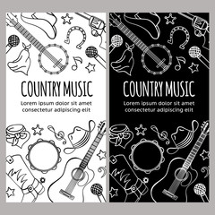 COUNTRY MUSIC FLYER American Cowboy Western Festival Vector Illustration Set for Print Fabric and Decoration