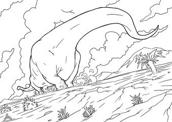 Outline diplodocus Dinosaur Illustration, Coloring book, A4