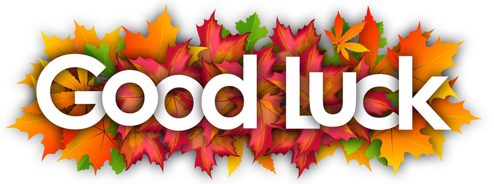 Good luck word and autumn leaves background