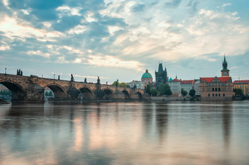 Beautiful morning view with Vltava river and Charles bridge in Prague, Czech Repiblic
