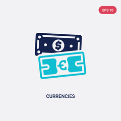 two color currencies vector icon from business concept. isolated blue currencies vector sign symbol can be use for web, mobile and logo. eps 10