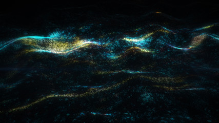 Abstract glowing virtual neural network 3D rendering