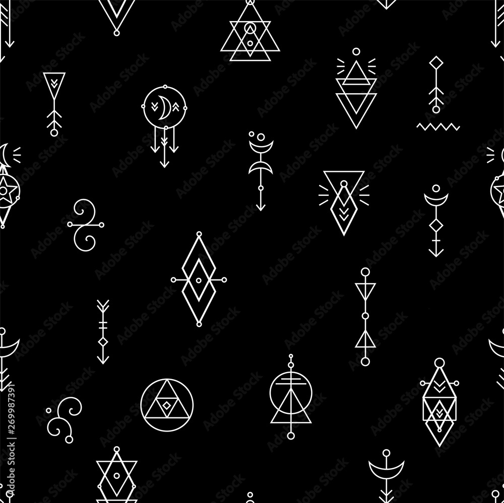 Wall mural Seamless pattern with sacred geometric hipster shapes vector