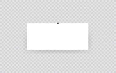 Blank hanging photo frames or poster templates isolated on transparent background. Photo picture hanging, frame paper gallery portfolio illustration vector