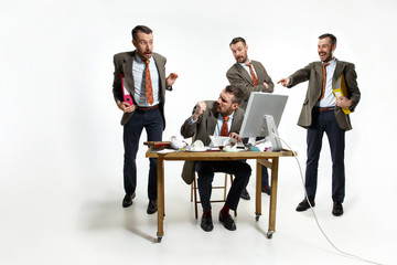 Internal problems. The young man suffering form colleagues laughing at him and constantly...