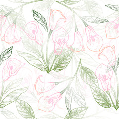 Seamless pattern with flowers Calla. Vector illustration. EPS 10