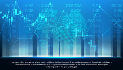 Stock exchange chart market investment trading with world map. Trading platform. Business graph. Vector Illustration