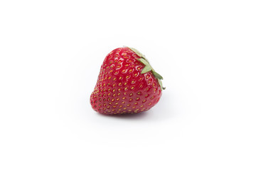 One fresh ripe strawberry berry in closeup isolated on a white background. Berries