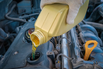 Engine oil change in a car