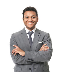 Portrait of handsome businessman on white background