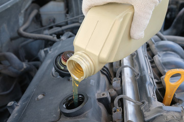 Engine oil change in a car
