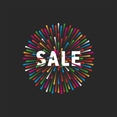 Multicolored fireworks lights with the text sale, promotion for an outlet advertising banner