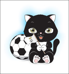 little kitten black and white football fan