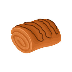 Roll decorated with chocolate. Vector illustration on white background.
