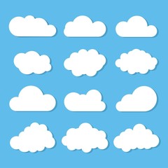 Clouds icon, vector on blue background.