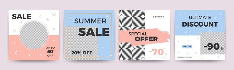Modern promotion square web banners. Discount promo backgrounds layout. Multipurpose sale banner set for social media digital, mobile apps