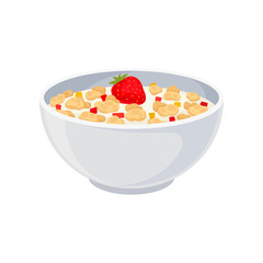 Oatmeal in a ceramic bowl close-up. Vector illustration on white background.