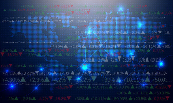 Abstract Background lighting line technilogy concept with world map. Indicators invesment stock market background.