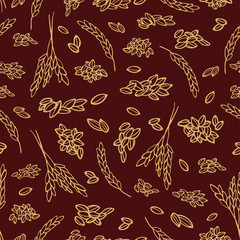 Fototapeta premium Bread grain seamless pattern outline silhouette hand drawing for textile for wrapper