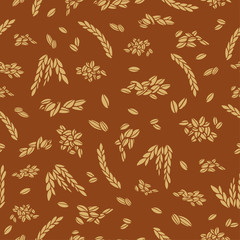 Fototapeta premium Bread grain seamless pattern outline silhouette hand drawing for textile for wrapper