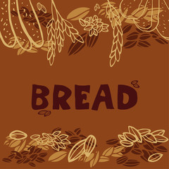 Bread Drying Wheat Grain Vector Hand Drawing Text Outlines