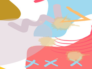 Modern minimal square Memphis shape template in pink, blue, turquoise, black and white color