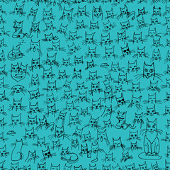 Cats seamless pattern contours vector illustration hand drawing