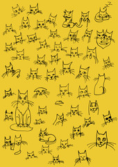 Cats set contour illustration vector hand drawing