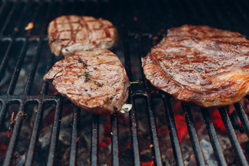 Grilled meat on the grill outdoor