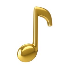 3d Rendering Golden Music Note isolated on white background